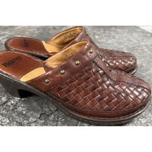 Born Womens Leather Handcrafted Weaved Studded Slip On Clogs Slides Red Brown 11
